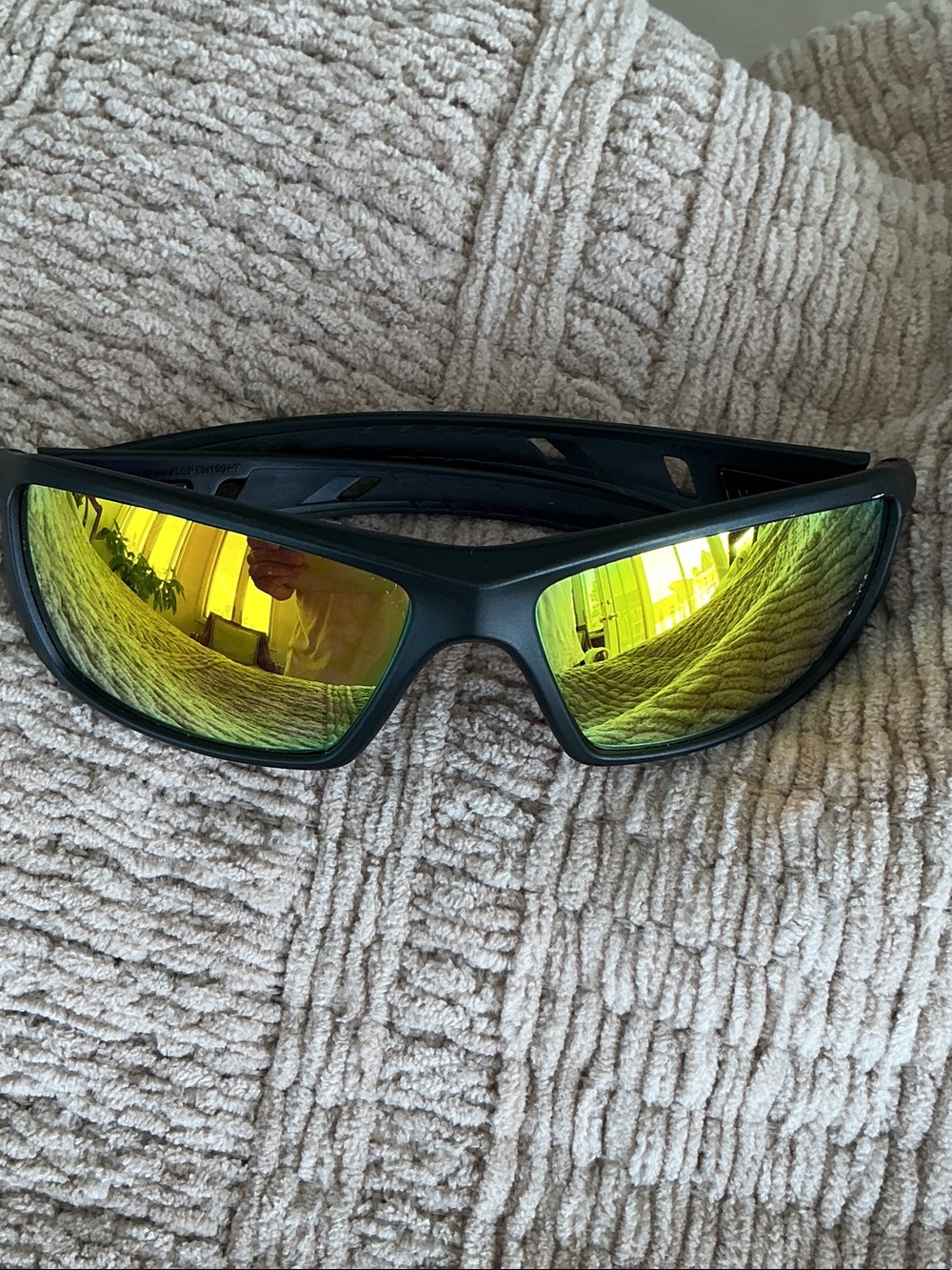 Men's Black Sport Sunglasses with Yellow Mirrored Lenses